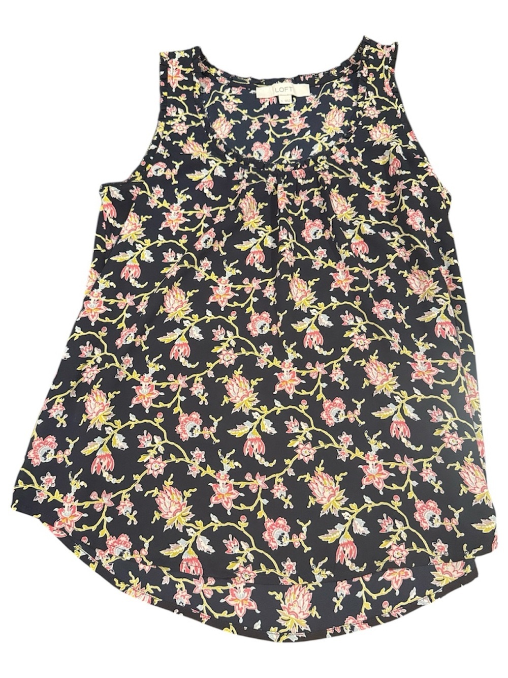 LOFT Navy Floral Sleeveless Shell floral small shirt summer blouse sm
